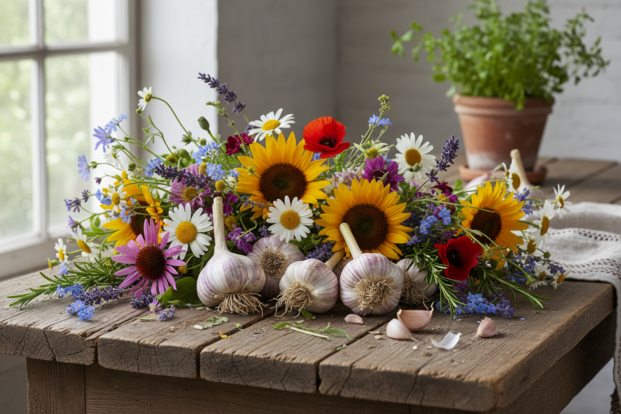 flowers and garlic
